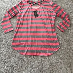 Apt. 9 Coral and Gray Striped Long Sleeve Tee